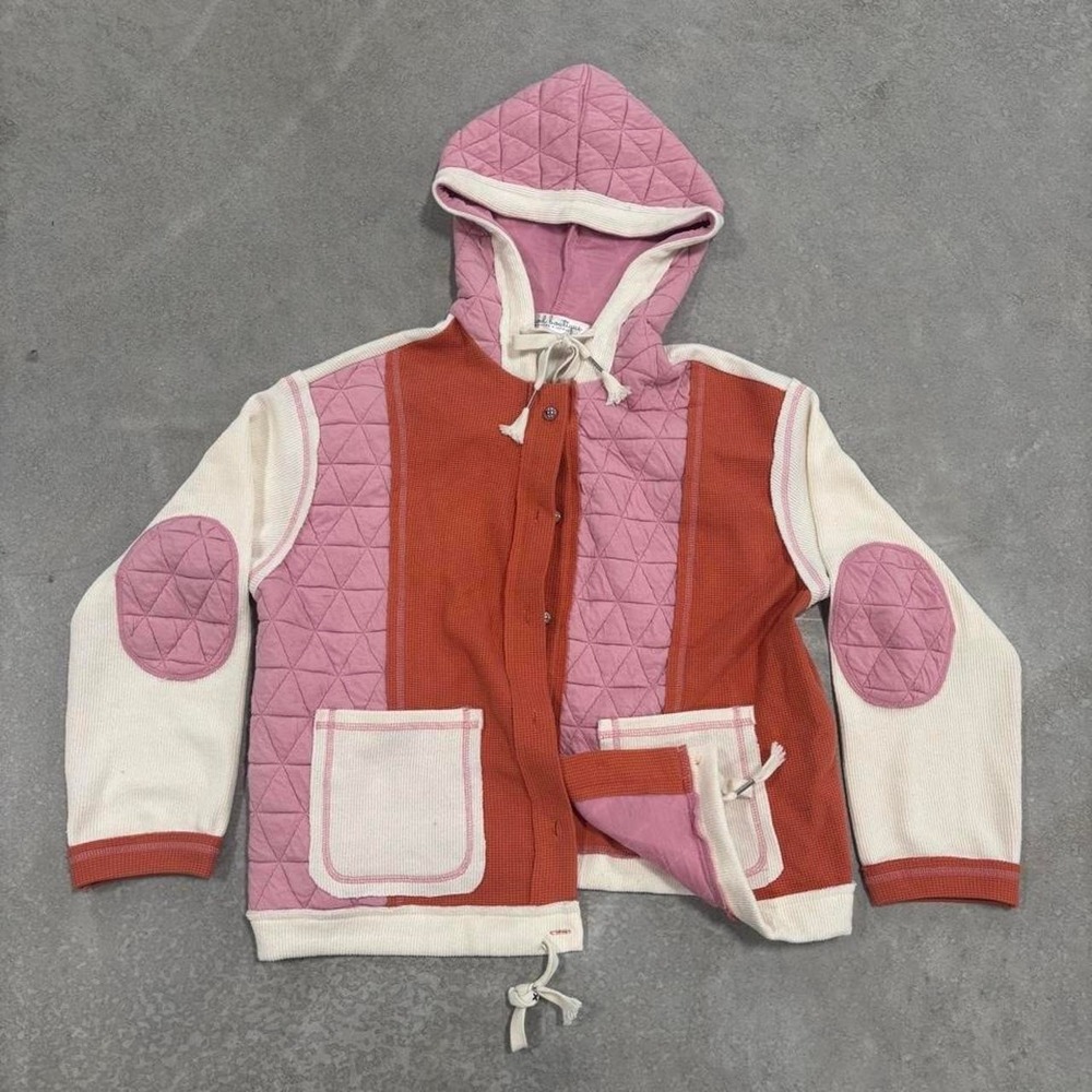 Mod Boutique Pink, White & Orange Quilted Jacket Geometric Pattern Size Small - Picture 1 of 7